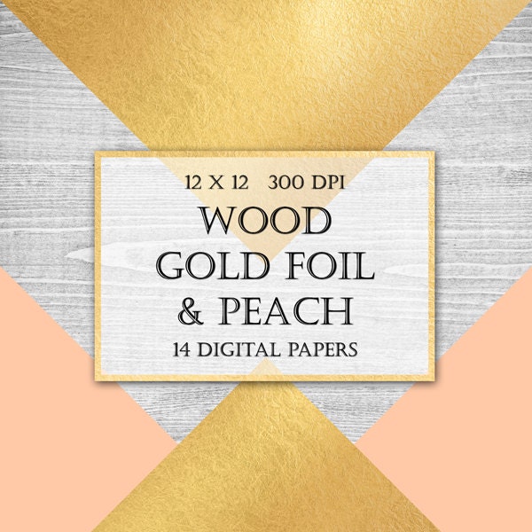 Wood & Gold Foil Digital Paper: Peach Geometric Backgrounds (Digital Download)