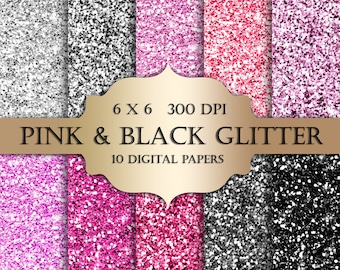 Pink & Black Glitter Digital Paper – Scrapbook Sparkle Backgrounds (Design Resources)