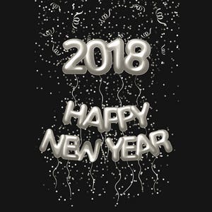Gelukkig Nieuwjaar ballon Clipart zilver ballon Letters 2018 NYE folie ballonnen brieven clipart oud & nieuw banner Feestdecoratie