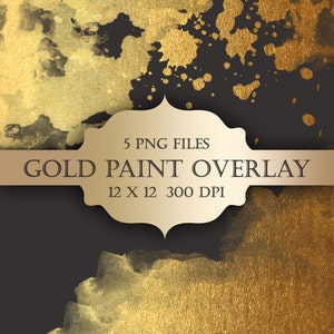 Gold Watercolor Clipart Overlays  - gold paint splatter glitter watercolor brush strokes metallic christmas scrapbooking invitation