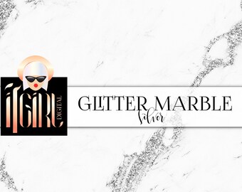 Silver Glitter Marble Digital Paper: Texture Background (Digital Download)