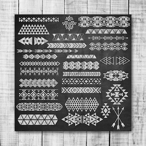 Tribal Aztec Borders Clip Art: Chalkboard PNG Elements (Digital Download)