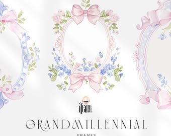 22 Grandmillennial Botanical Frames PNG Clipart: Preppy Floral Oval Coquette Borders