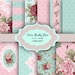 Pure Shabby Chic Flowers Digital Paper Pack - Vintage damask floral pattern backgrounds for scrapbooking, wedding invitations - Pink & Mint