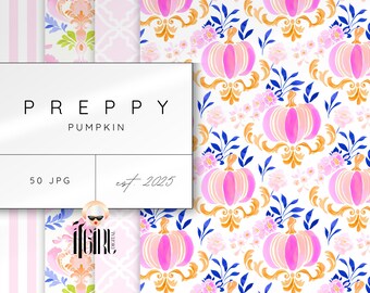 Grandmillennial Thanksgiving Pattern Bundle, Preppy Seamless Digital Paper, Retro Floral Print
