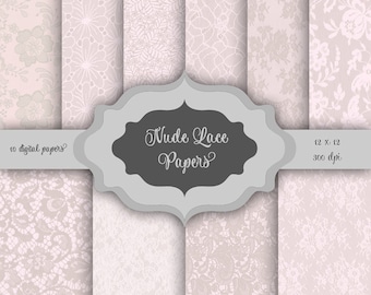 Nude LACE Digital Paper Pack - Vintage lace pattern background for scrapbooking, wedding invitations, cards - Vintage shabby Backgrounds