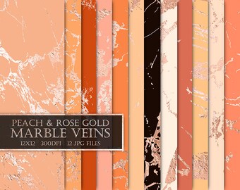 Papeles digitales con texturas de mármol en tonos melocotón y oro rosa: texturas brillantes para scrapbooking