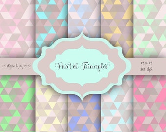 Pastel Triangles Geometric Digital Paper Pack - Pastel triangle pattern backgrounds for scrapbooking, wedding invitations, cards, backdrop