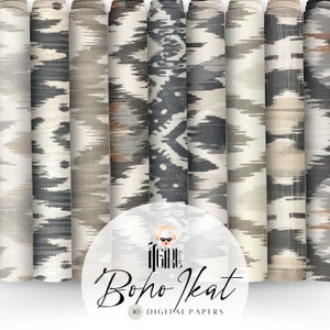 Boho Ikat Digital Paper boho Balinese Ikat tela textura tradicional kilim bali tailandia patrón textil pared arte Batik Print Wabi Sabi