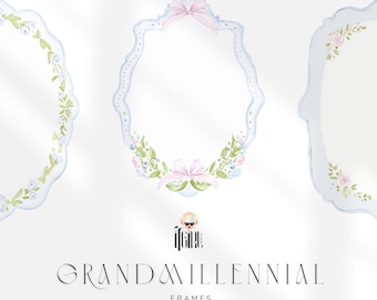 17 Grandmillennial Floral Oval Frames PNG Clipart: Preppy Botanical Coquette Borders