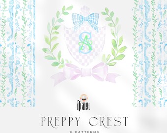 Grandmillennial Crest PNG: Preppy Pastel Nursery Monogram Frames Clipart