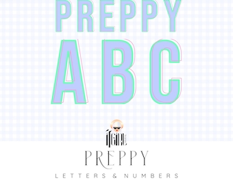 Pastel Preppy College Letters, Blue Green Sports Alphabet, Varsity Alpha, Sublimation, Faux Embroidery Font