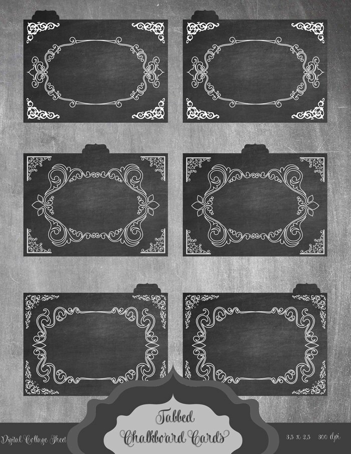 Tabbed Chalkboard Cards Digital Printable Collage Sheet | Etsy