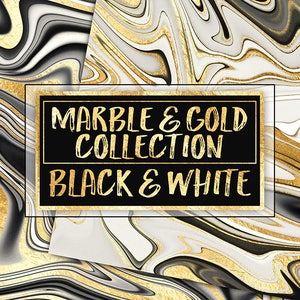 Black and White Gold Foil Marble Digital Papers (JPG)