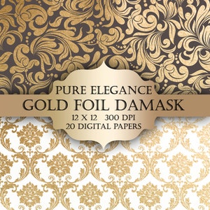 Gold Foil Damask Digital Paper Pack: Floral Scrapbook Backgrounds ...