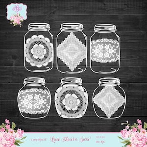 Lace Doilies Mason Jar Clip Art: Vintage Style (Digital Download)
