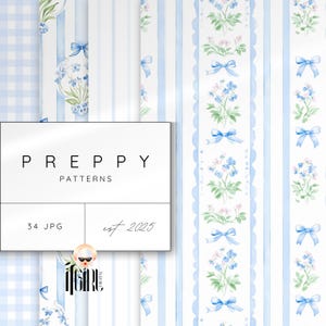 Grandmillenial Patterns, Preppy Seamless Digital Paper, Stripes Watercolor Vintage Repeating Pattern, Coquette Bow, Grandmillenial Wallpaper