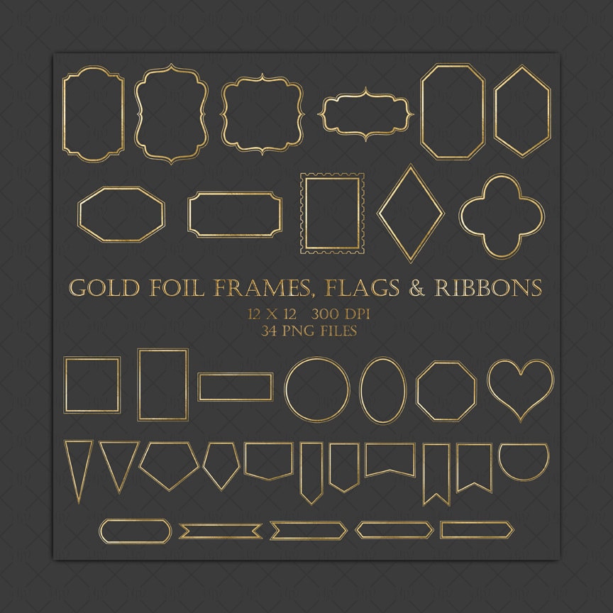 Gold Foil Frames Clip Art - gold foil frames labels flags & ribbons f…