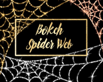 Bokeh Spider Web Clipart Overlays: Gold, Rose Gold, Silver (Digital Download)