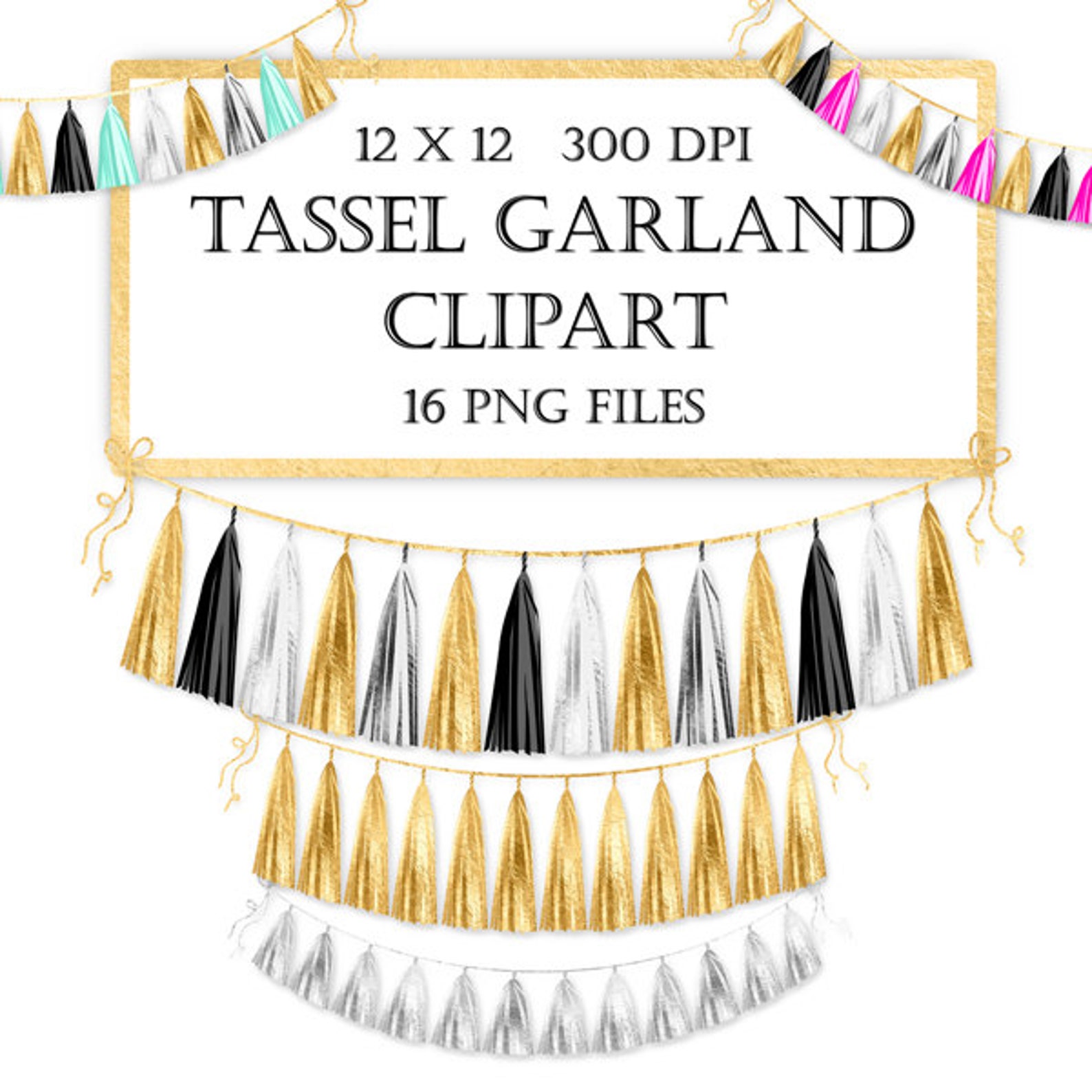 Tassel Banner Clip Art Gold Foil Silver Blush Mint Black Etsy