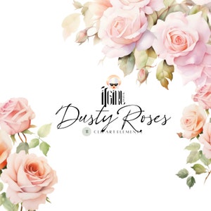 Wedding Clipart, Dusty Roses Flower Bouquet Clipart, Boho Roses Bouquets Clipart, shabby chic, Blush Pink Roses Clipart, Dusty Rose Png