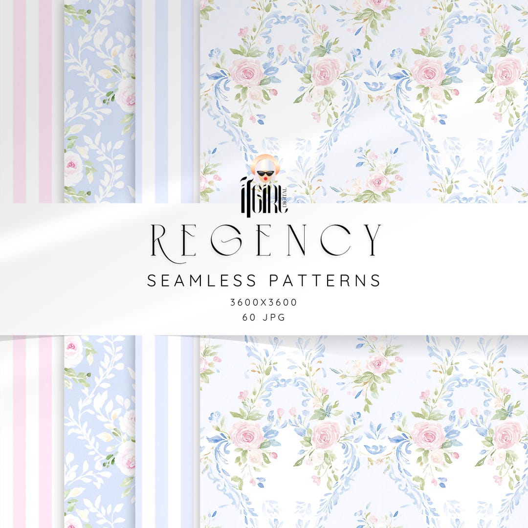 Regency Paper 60 Regency Era Grandmillennial Girly Seamless Patterns: Rococo Digital ...