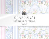 60 Regency Era Grandmillennial Girly Seamless Patterns: Rococo Digital Paper, Watercolor Floral Baroque Wallpaper