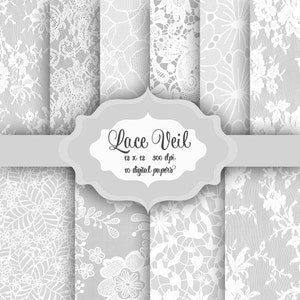 Pacote de papel digital de renda branca vintage casamento nupcial padrão de renda romântica fundos para scrapbooking, convites de casamento-uso comercial