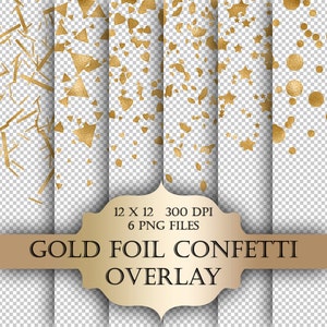Goudfolie Confetti Digital Clip Art Overlay - dots sterren harten bladeren hagelslag driehoeken glitter gouden clipart voor scrapbooking uitnodigingen