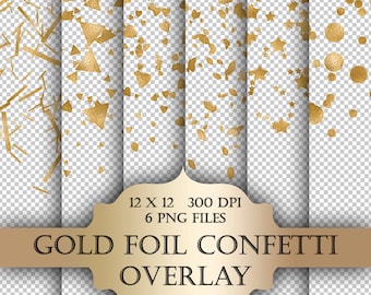 Superposiciones de imágenes prediseñadas de confeti dorado: Scrapbooking e invitaciones (Descarga digital)