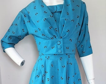 Vintage 50s Fit & Flare Party Cocktail Dress and Bolero Set.