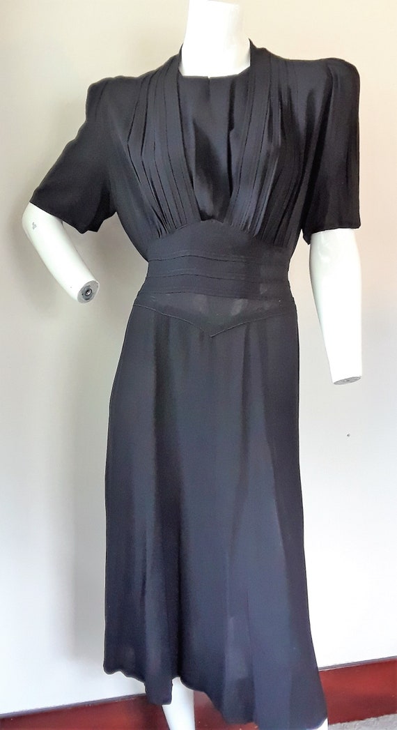 Classic Vintage 1939 to 1941 Black Rayon Crepe Dre