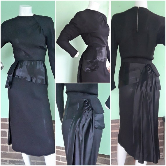 Fabulous 40S "CARLYE" Black Crepe & Satin Party, C