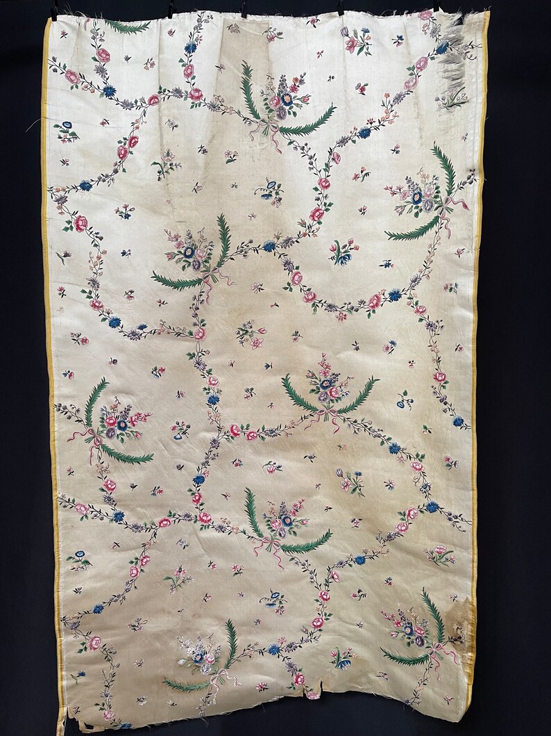 Antique Hand Painted Dress Silk 18th Century Dress Silk Rococo Silk Collectable Textiles Interior Decor Museum Worthy Study Reference image 8