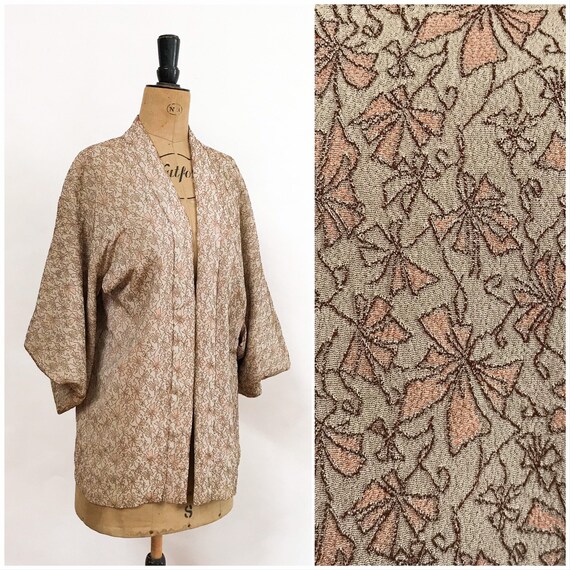 Silk Kimono - Kimono Jacket - 1970's Jacket - Beig