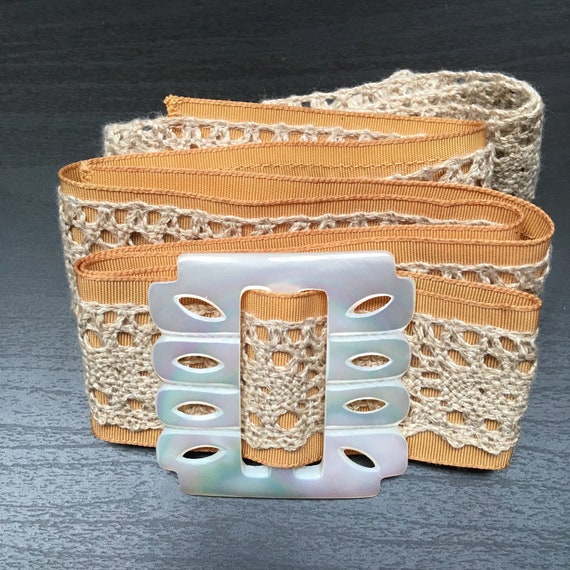 Nacre Belt - Mother of Pearl Buckle - Lace Belt -