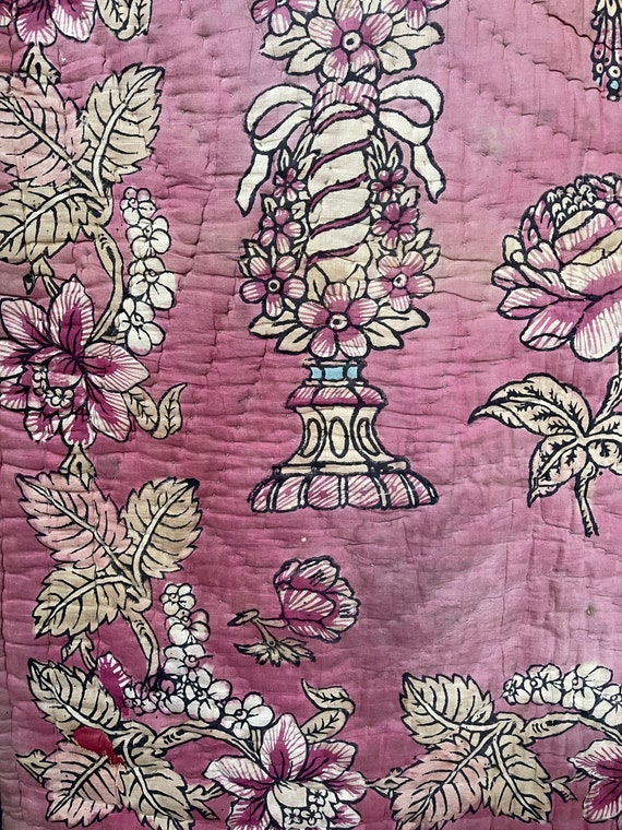 Pink Block Print Quilt Traditional Antique Textile Fo… Gem