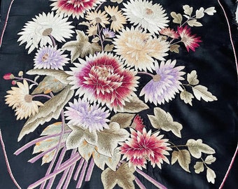 Antique Silk Japanese Embroidered Panel  Floral Embroidery 1920’s Home Decor Interior Design Collectable Vintage Home Embroidery Wall Decor