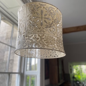 Antique Handmade Bespoke Ceiling Lampshade Antique Cutwork Embroidery Textiles Interior Decor Decorative Vintage Home Interiors