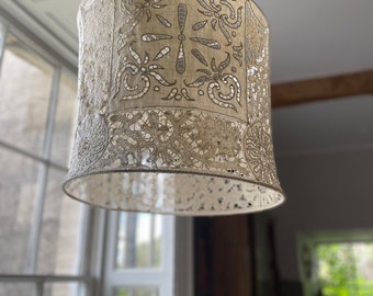 Antique Handmade Bespoke Ceiling Lampshade Antique Cutwork Embroidery Textiles Interior Decor Decorative Vintage Home Interiors
