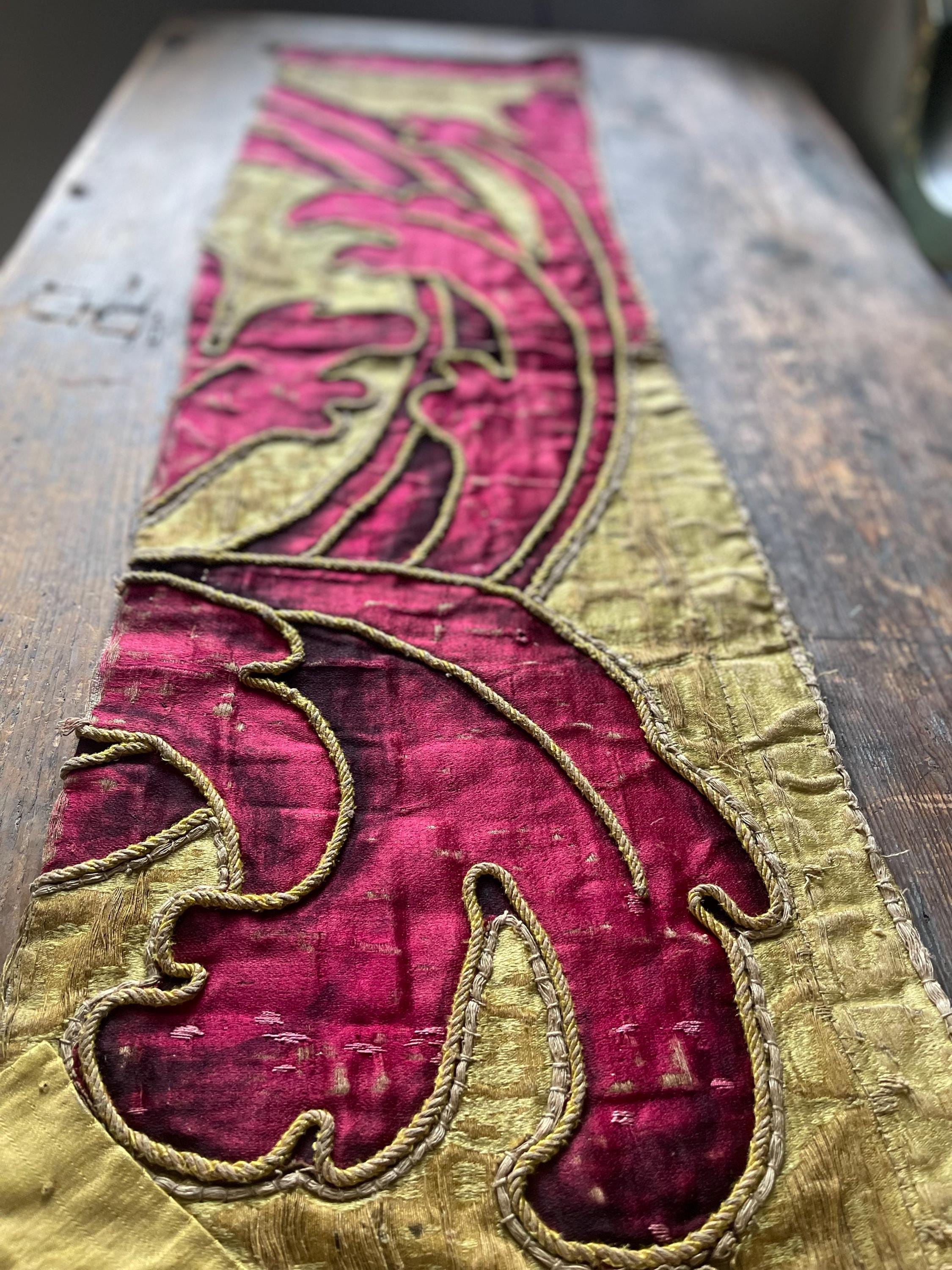 Antique Hand Painted Silk Panel Early Italian Textile Collectable