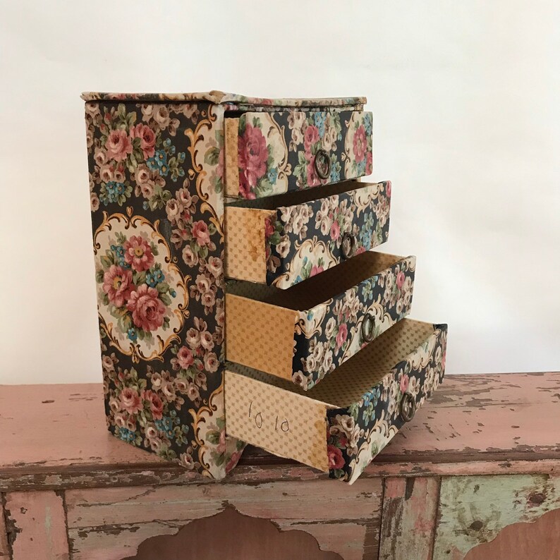 Antique 1930 S Chintz Fabric Covered Drawers French Etsy