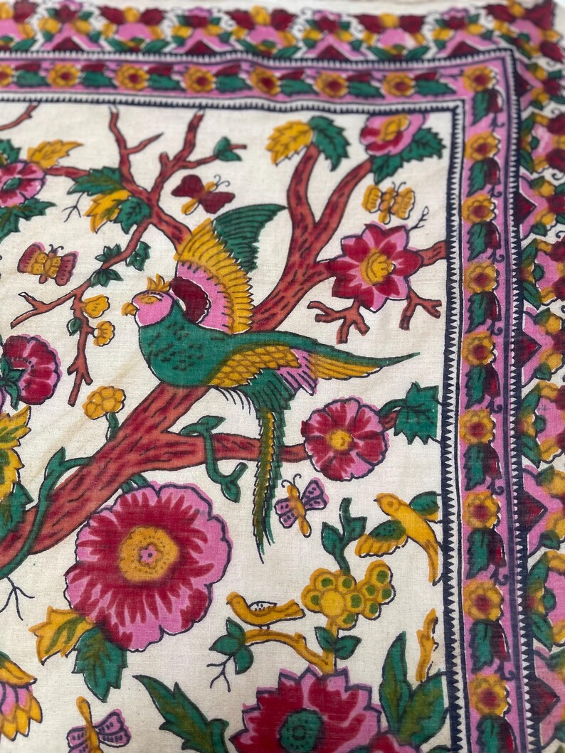 Small Block Print Tree of Life With Birds Colourful Mini Mezzaro ...