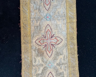 Silk Brocade Church Textile Ecclesiastical Runner Embroidered Panel Collectable Antique Textiles Vintage Home Decor Interiors