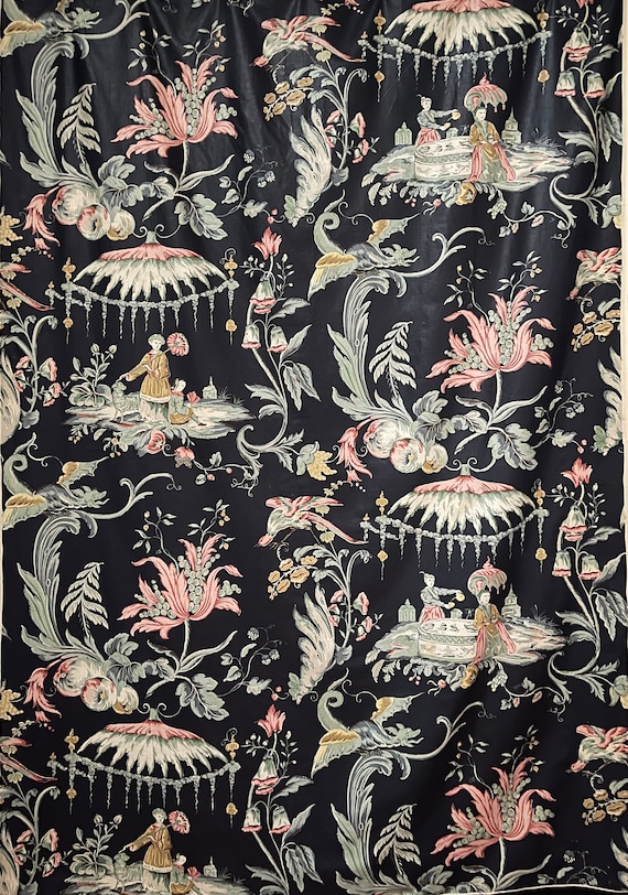 Antique Chinoiserie Textile Fabric 1930 Textile Interior Design Vintage Home Decor Collectable Textiles Interiors