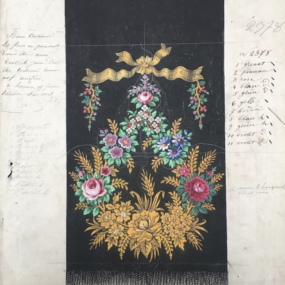Antique Textile Design Hand Painted Floral Pattern Collectible Wall Art Interior Decor Antique Museum Worthy Painting Original Design Inspo