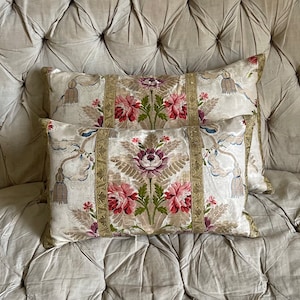 Bespoke Antique Rococo Silk Brocade Cushion 18th Century French Vintage Pillow Interior Decor Antique Textiles 1700s
