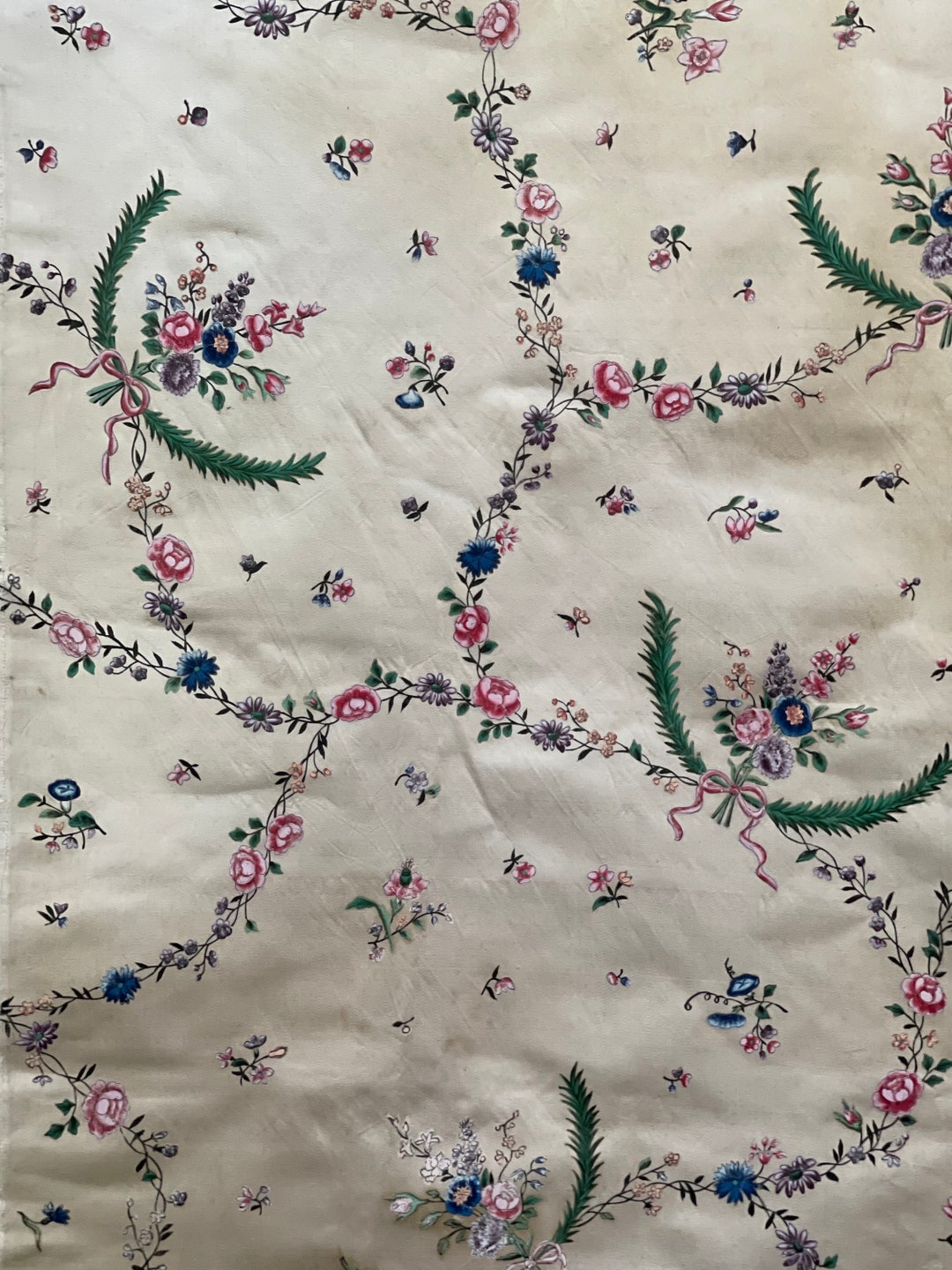 Authentic Rococo Textiles Antique Hand Painted Dress Silk 18th Century Dress Silk Rococo Silk ...