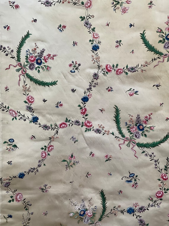 Antique Hand Painted Dress Silk 18th Century Dress Silk Rococo Silk Collectable Textiles Interior Decor Museum Worthy Study Reference
