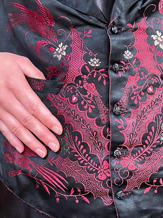 Victorian Silk Brocade Waistcoat Black and Pink Ve